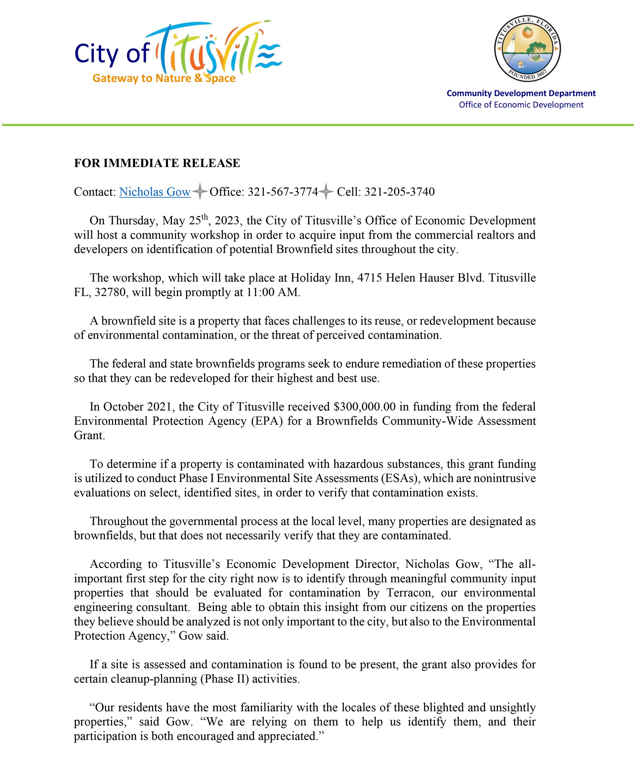 BrownfieldPressRelease