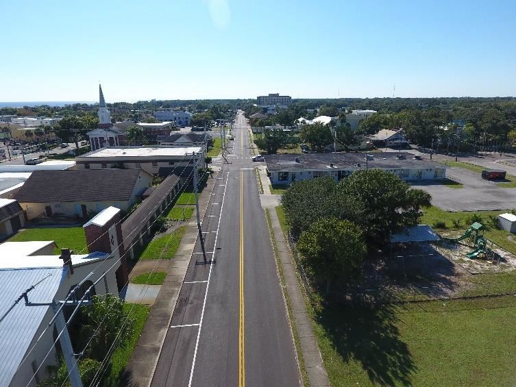 Aerial photo of a repaved road.