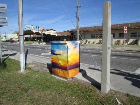 Photo of traffic signal box artwork.